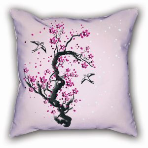 Ağaç Ve Kuşlar Pembe Dekoratif Yastık Kırlent Kılıfı Ağaç Ve Kuşlar Pembe Dekoratif Yastık Kırlent Kılıfı